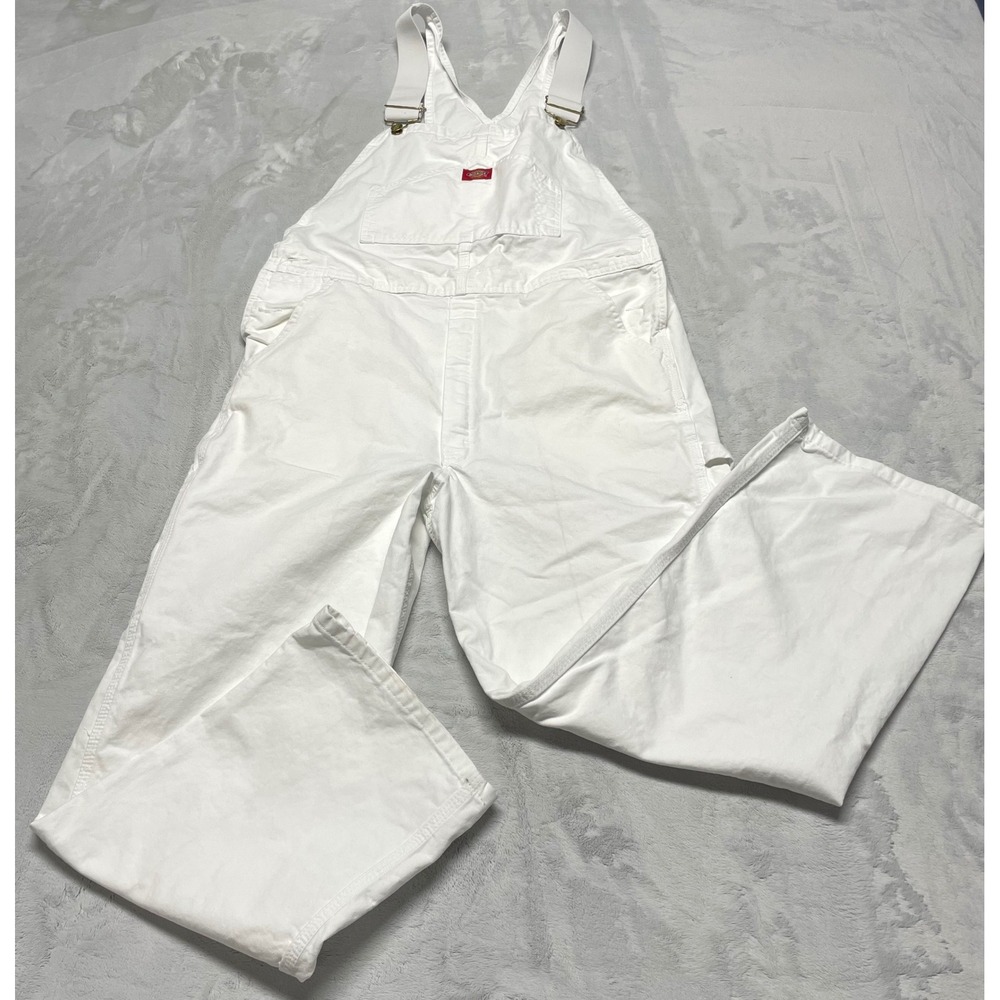 Dickies Painters Bib Mens Overalls 34x30 White Utility Carpenter Workwear